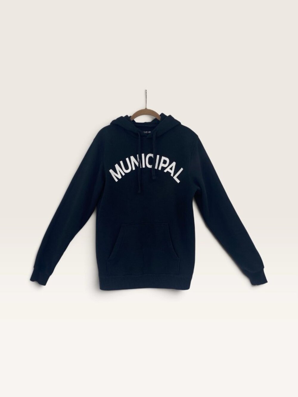 Municipal Hoodie Sweatshirt Mens Size Small Black Spellout